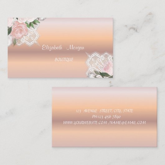 Roos Gold, kant, Waterverf bloemen Visitekaartje (Voorkant / Achterkant)