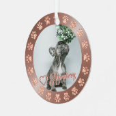 Roos Gold + kerstboom met glitter Paw-naam Metalen Ornament (Voorkant links)