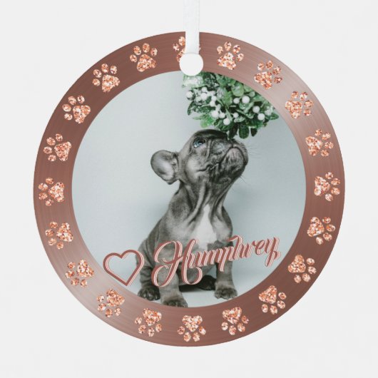 Roos Gold + kerstboom met glitter Paw-naam Metalen Ornament (Voorkant)