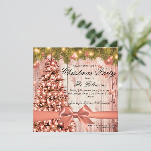 Roos Gold-kerstfeest | Damesboom en -lint Kaart (Staand voorkant)