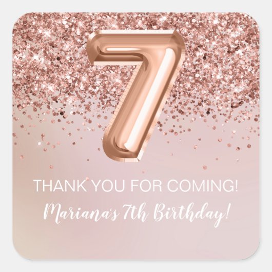 Roos Gold Kinder Girl 7e verjaardag Favor Vierkante Sticker (Voorkant)