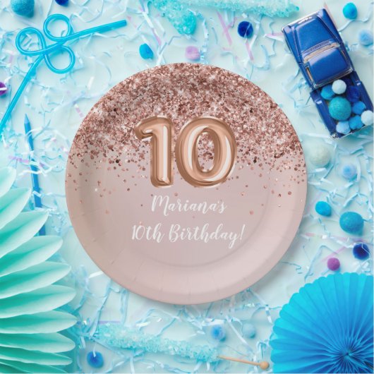 Roos Gold Kinder Girly 10e verjaardag Papieren Bordje (Feest)