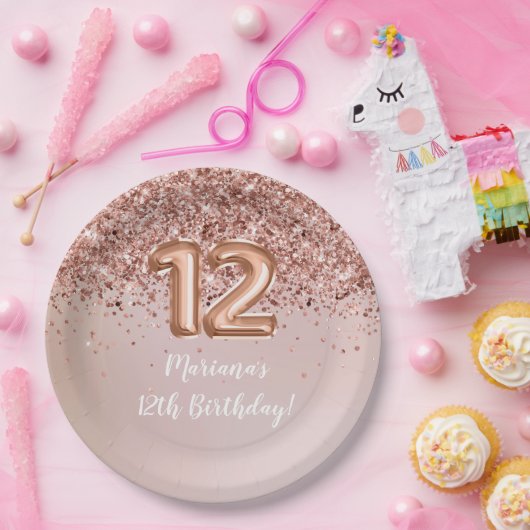 Roos Gold Kinder Girly 12e verjaardag Papieren Bordje (Feest)