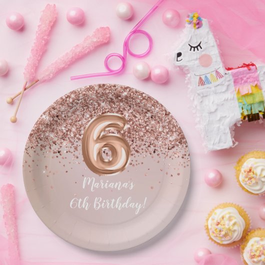 Roos Gold Kinder Girly 6e verjaardag Papieren Bordje (Feest)