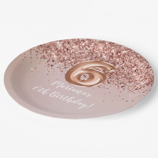 Roos Gold Kinder Girly 6e verjaardag Papieren Bordje (Gekanteld)