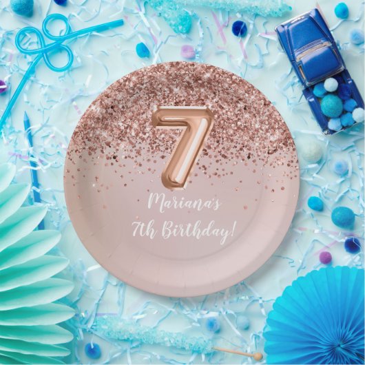 Roos Gold Kinder Girly 7e verjaardag Papieren Bordje (Feest)