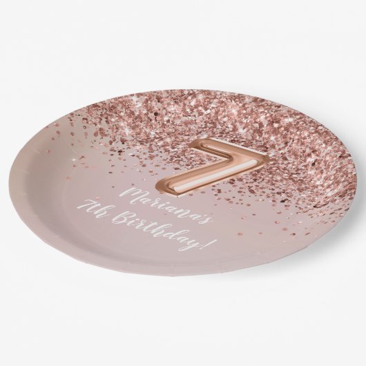 Roos Gold Kinder Girly 7e verjaardag Papieren Bordje (Gekanteld)