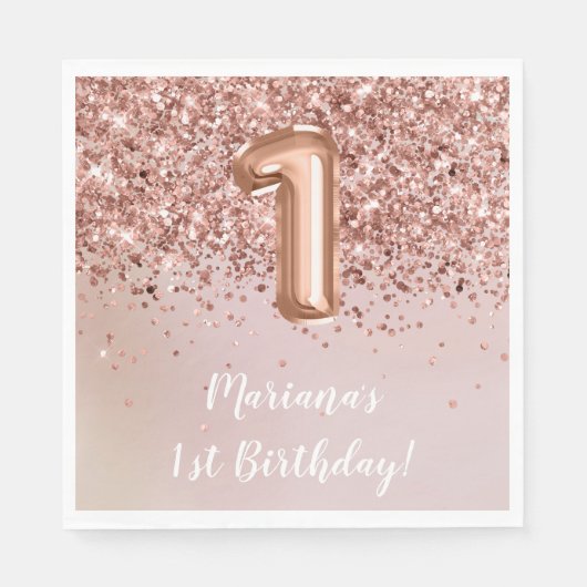 Roos Gold Kinder meisje 1e verjaardag Servet (Voorkant)