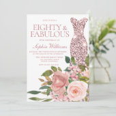 Roos Gold-klep & Blush roze bloemen 80e verjaardag Kaart (Staand voorkant)