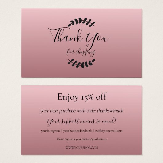 Roos Gold Korting Loyaliteit Dank u kaart (Voorkant /achterkant)