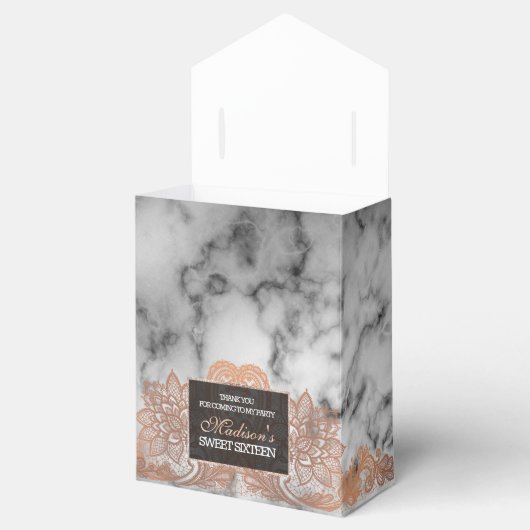 Roos Gold Lace en marble Sweet 16 Bedankdoosjes (Geopend)