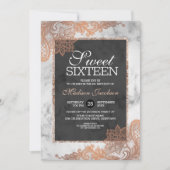 Roos Gold Lace en marble Sweet Sixteen Kaart (Voorkant)