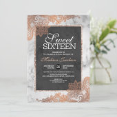 Roos Gold Lace en marble Sweet Sixteen Kaart (Staand voorkant)