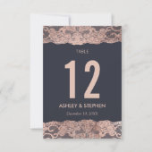 Roos Gold Lace en Navy Blue Table Numbers Kaart (Voorkant)