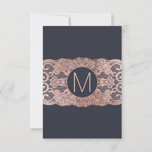 Roos Gold Lace en Navy Blue Table Numbers Kaart (Achterkant)