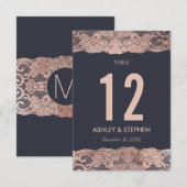 Roos Gold Lace en Navy Blue Table Numbers Kaart (Voorkant / Achterkant)