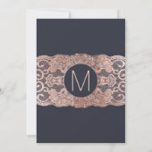 Roos Gold Lace en Navy Blue Wedding Invitations Kaart (Achterkant)