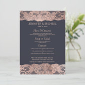 Roos Gold Lace en Navy Blue Wedding Menu (Staand voorkant)