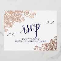 Roos Gold Lace & Navy op White Wedding RSVP