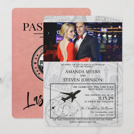 Roos Gold Las Vegas Passport Wedding Kaart (Voorkant / Achterkant)