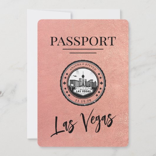 Roos Gold Las Vegas Passport Wedding Kaart (Achterkant)