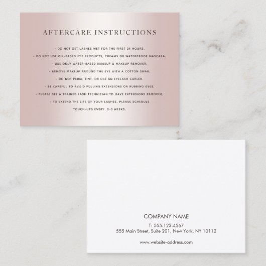 Roos Gold Lash Extensions Nazorginstructies Visitekaartje (Voorkant / Achterkant)