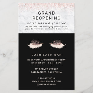 Roos Gold Lash Salon Grand Reopening Covid Safety Flyer