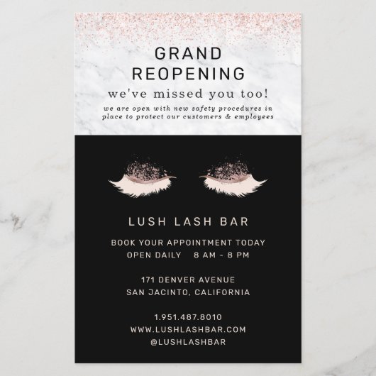 Roos Gold Lash Salon Grand Reopening Covid Safety Flyer (Voorkant)