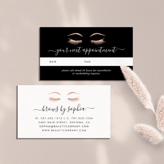 Roos Gold Lashes & Brows Appointards Afsprakenkaartje