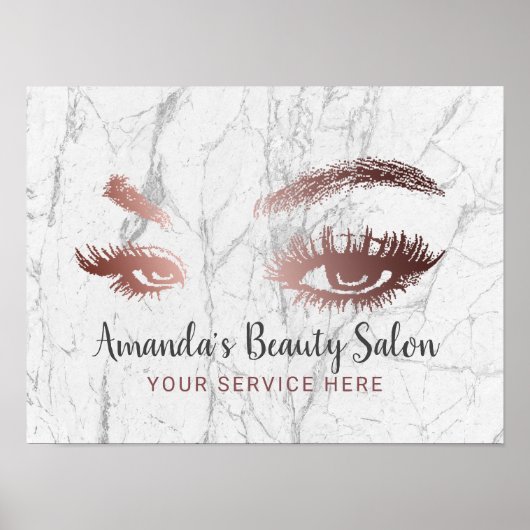 Roos Gold Lashes & Brows Marble Makeup Artist Poster (Voorkant)