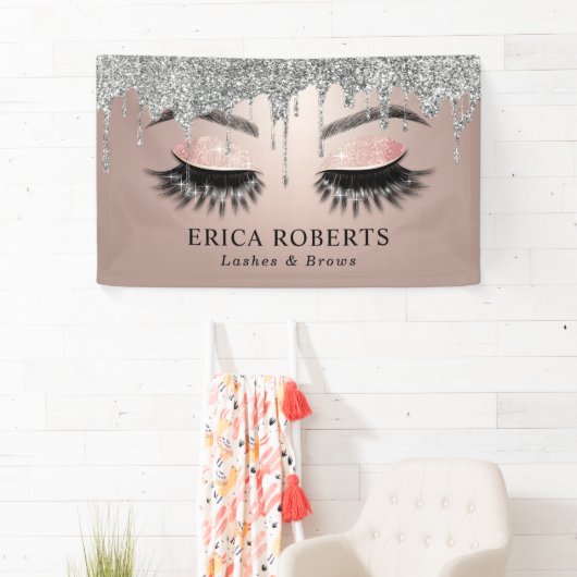 Roos Gold Lashes & Brows Salon Modern Silver Drips Spandoek (Insitu)