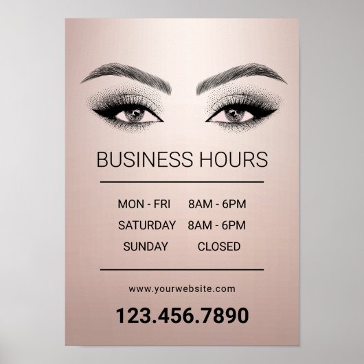 Roos Gold Lashes Makeup Artist Salon Openuren Poster (Voorkant)