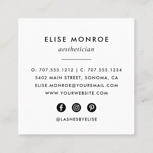 Roos Gold Lashes Vierkante Visitekaartje (Achterkant)