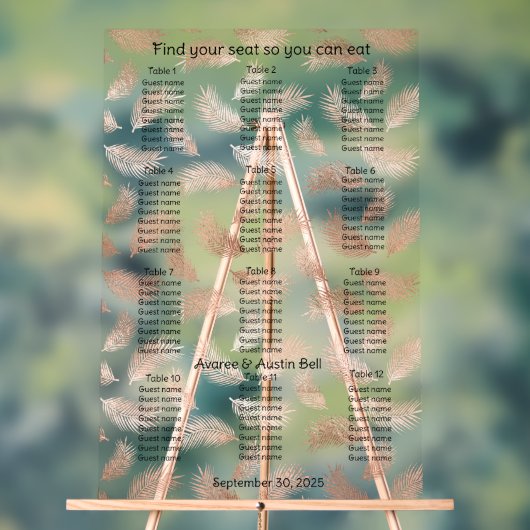 Roos Gold Leaf Pattern Trouwstoel Grafiek Acryl Bord (Neutraal)