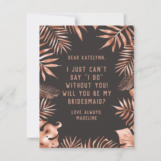 Roos Gold Leaf Tropical wordt mijn bruidsmeisje Kaart (Achterkant)