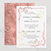 Roos Gold Leaves Border Bruiloft Uitnodiging (Voorkant / Achterkant)