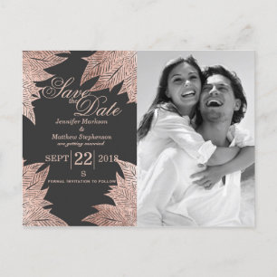 Roos Gold Leaves op Black Save the Date Briefkaart