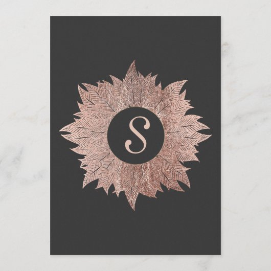 Roos Gold Leaves op Black Wedding Menu (Achterkant)