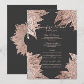 Roos Gold Leaves op Black Wedding Menu (Voorkant / Achterkant)