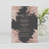 Roos Gold Leaves op Black Wedding Menu (Staand voorkant)