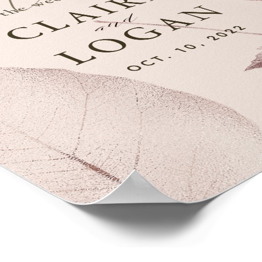 Roos Gold Leaves Pink Beige Wedding Welkom Poster (Hoek)