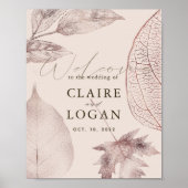 Roos Gold Leaves Pink Beige Wedding Welkom Poster (Voorkant)