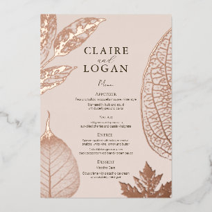Roos Gold Leaves Roze Beige Wedding Menu Kaart