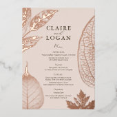 Roos Gold Leaves Roze Beige Wedding Menu Kaart (Voorkant)