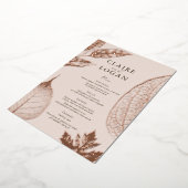 Roos Gold Leaves Roze Beige Wedding Menu Kaart (Gedraaid)