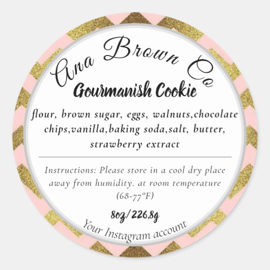 Roos Gold legant ingrediënt Ronde Sticker (Voorkant)