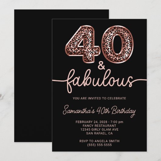 Roos Gold Leopard ballon nummer 40 en verbluffend Kaart (Voorkant / Achterkant)