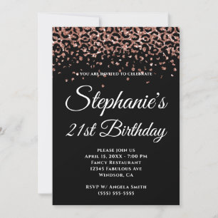 Roos Gold Leopard Border Black 21st verjaardag Kaart