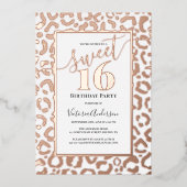 Roos Gold Leopard Cheetah Animal Print Sweet 16 Folie Uitnodiging (Voorkant)