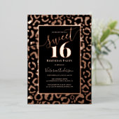 Roos Gold Leopard Cheetah Foto Sweet 16 Foi Folie Uitnodiging (Staand Voorkant)